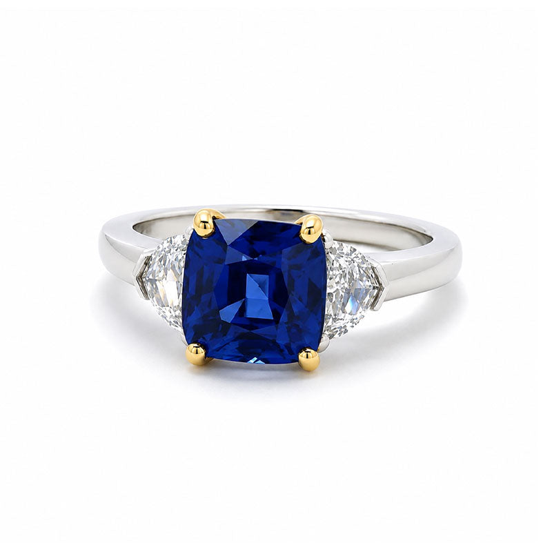 Bayco Magnificent Blue Cushion Cut Sapphire & Diamond Ring