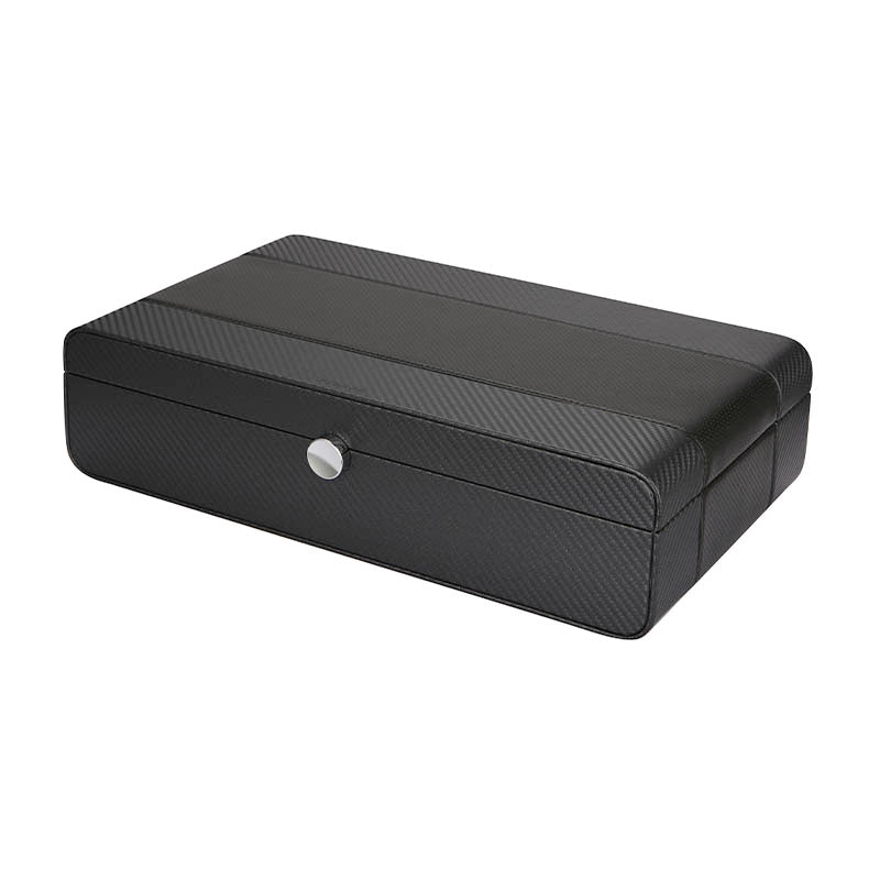 Benson Leather 12pc Black Carbon Fibre Printed Leather Watch Case