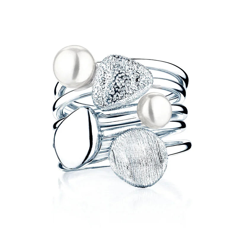 Birks Pebble Sterling Silver 5-Row Pearl Ring Set