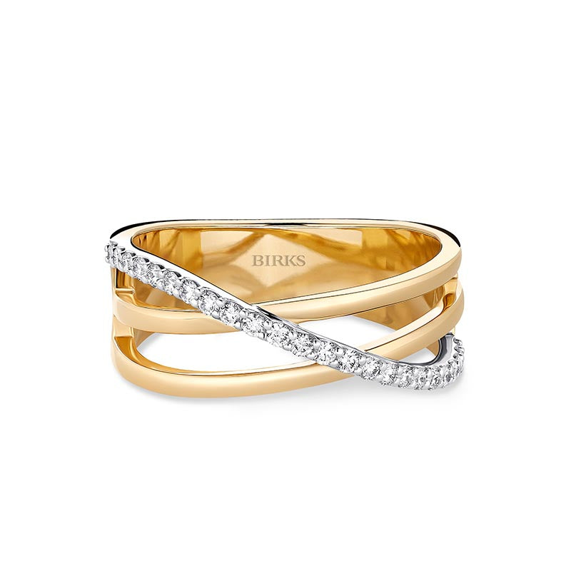 Birks Rosée du Matin Yellow Gold Three-Row Diamond Ring
