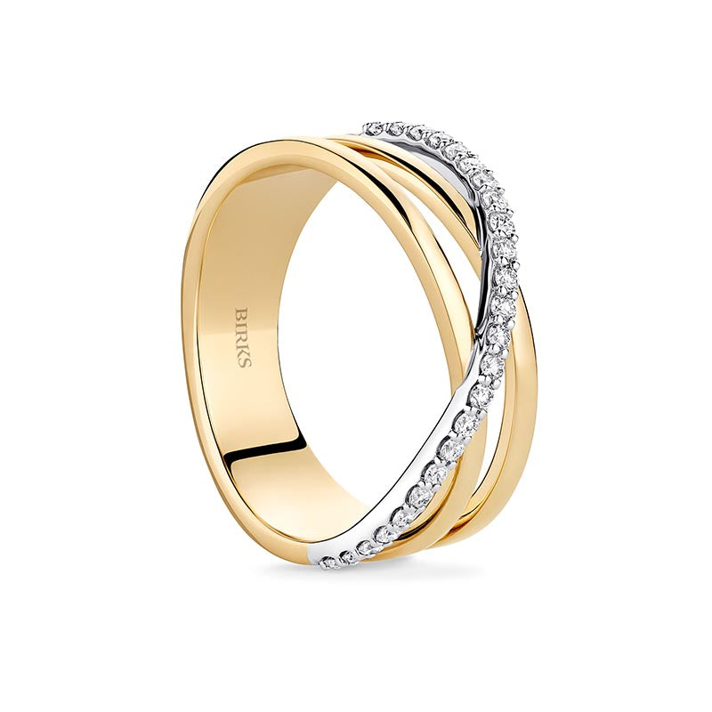 Birks Rosée du Matin Yellow Gold Three-Row Diamond Ring