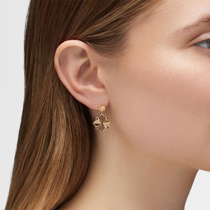 Birks Muse Guilloché Yellow Gold Drop Earrings