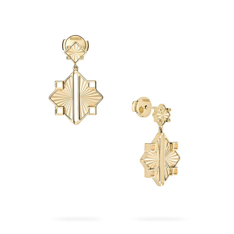 Birks Muse Guilloché Yellow Gold Drop Earrings