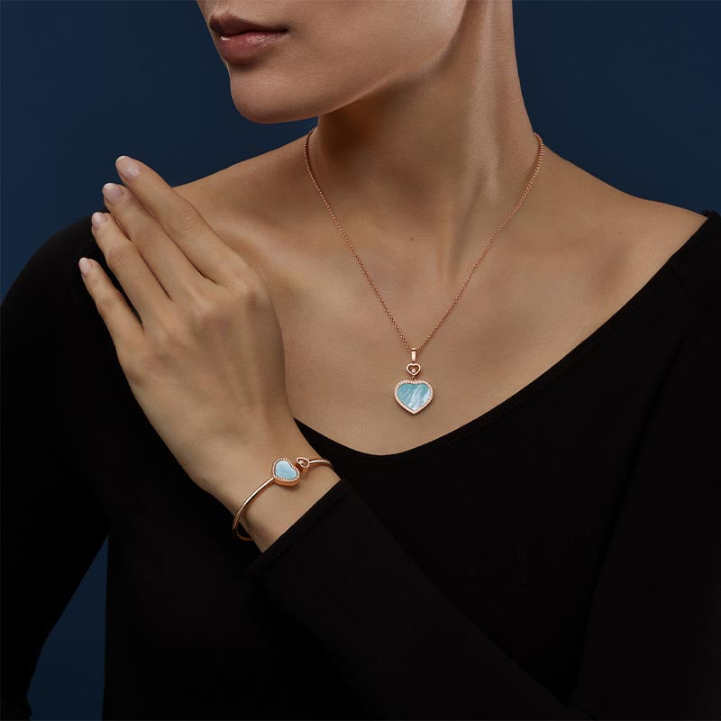 Chopard Rose Gold Happy Hearts Turquoise Mother of Pearl & Diamond Bangle