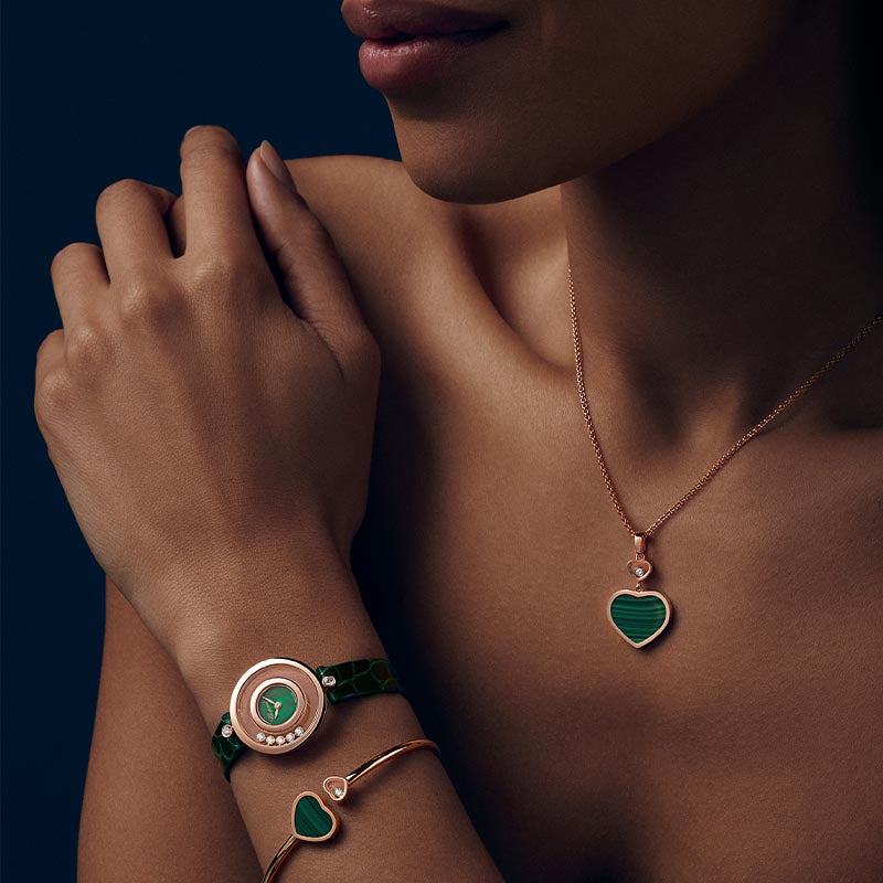 Chopard Rose Gold Happy Heart Malachite & Diamond Pendant