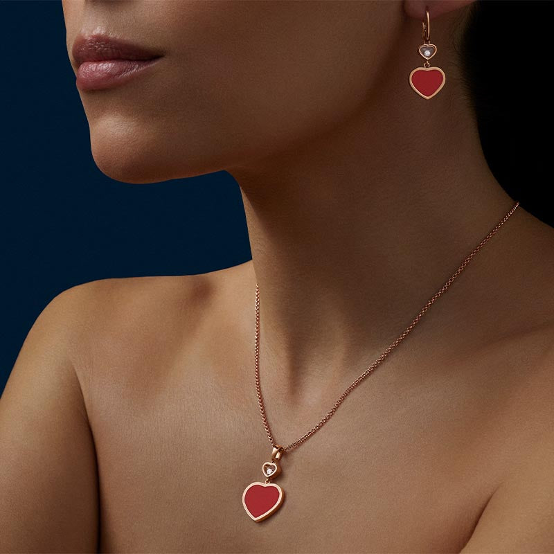 Chopard Rose Gold Happy Heart Carnelian & Diamond Pendant