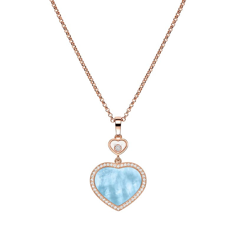 Chopard Rose Gold Happy Heart Turquoise Mother of Pearl & Diamond Pendant
