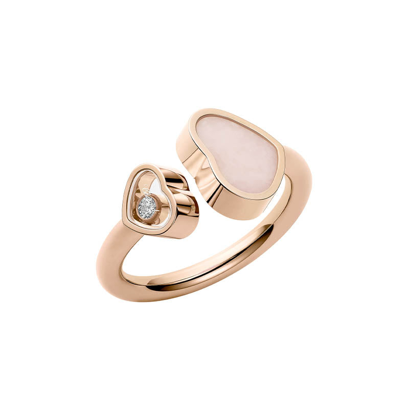 Chopard Rose Gold Happy Hearts Pink Opal & Diamond Ring