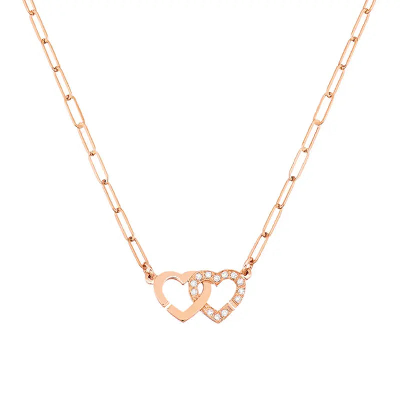 dinh van Double Coeurs Rose Gold R9 Diamond Necklace
