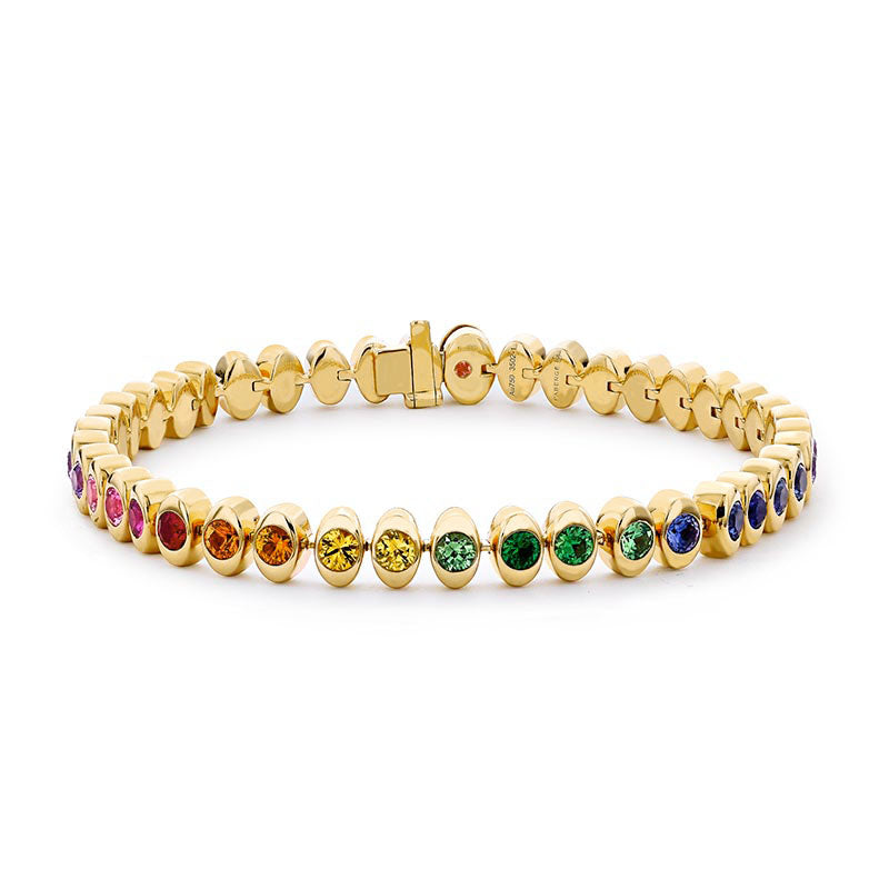 Fabergé Colours of Love - Yellow Gold Cosmic Curve Rainbow Multicoloured Gemstone Tennis Bracelet