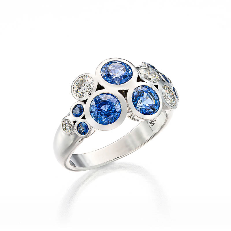 Hans D. Krieger White Gold Blue Sapphire & Diamond Ring