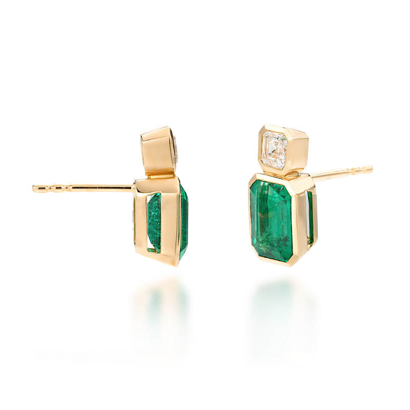 Hans D. Krieger Rose Gold Emerald & Assher Diamond Earrings