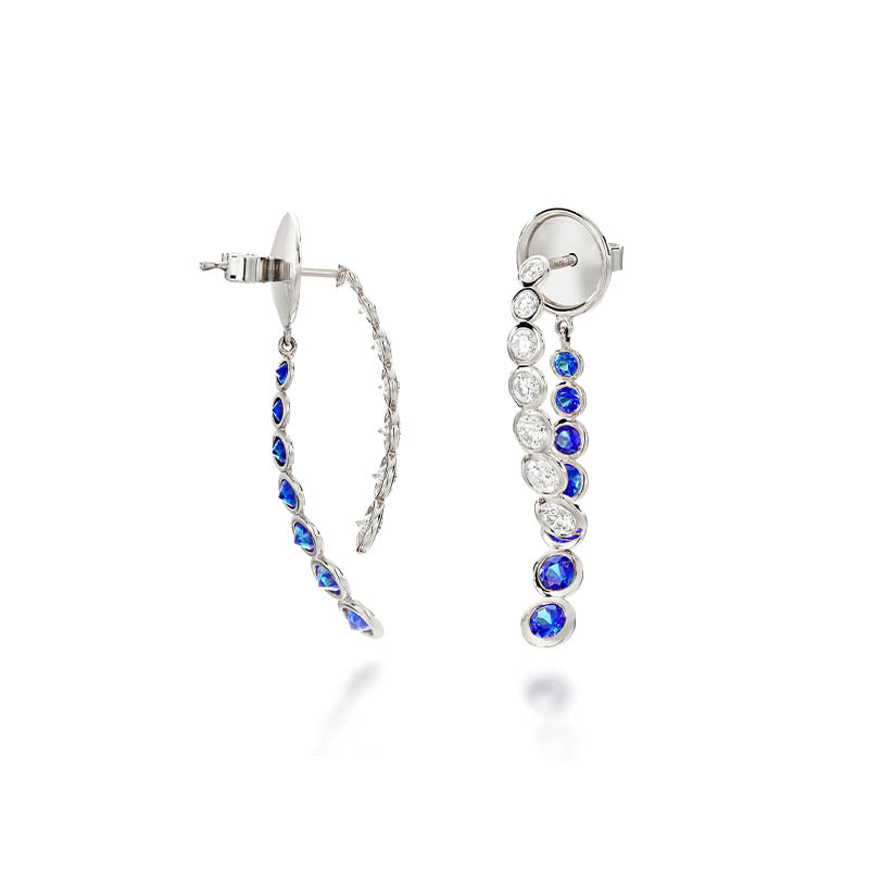 Hans D. Krieger White Gold Blue Sapphire & Diamond Drop Earrings