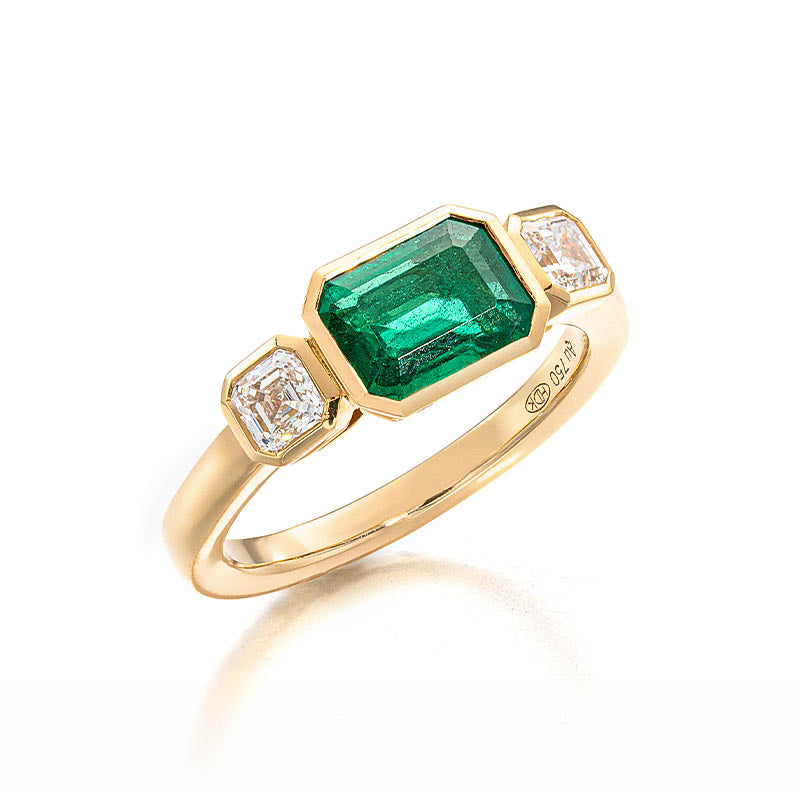 Hans D. Krieger White Gold Emerald & Asscher Cut Diamond Ring