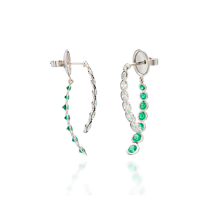 Hans D. Krieger White Gold Emerald & Diamond Drop Earrings