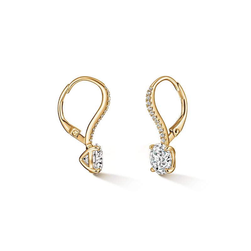 Hearts On Fire Yellow Gold Four Prong Diamond Leverback Earrings