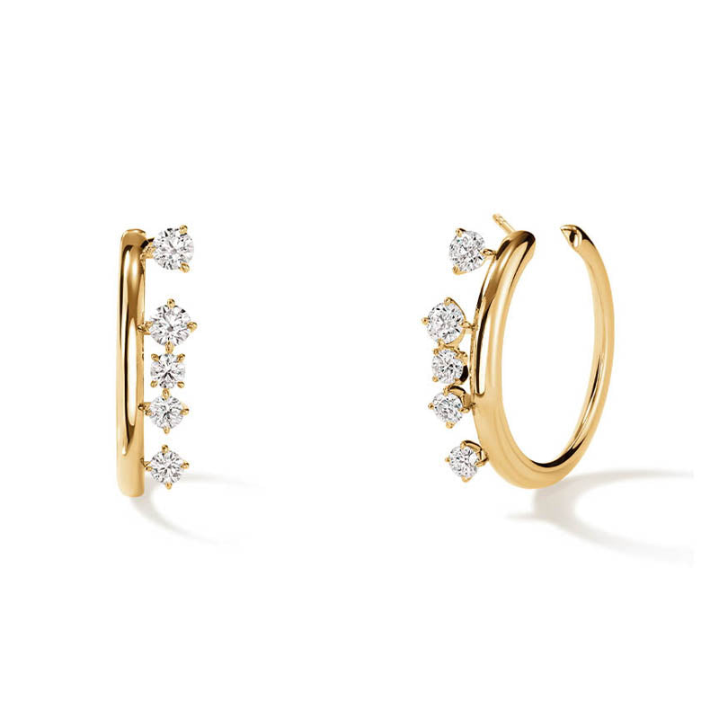 Hearts on Fire Barre Yellow Gold Small Floating Diamond Hoops