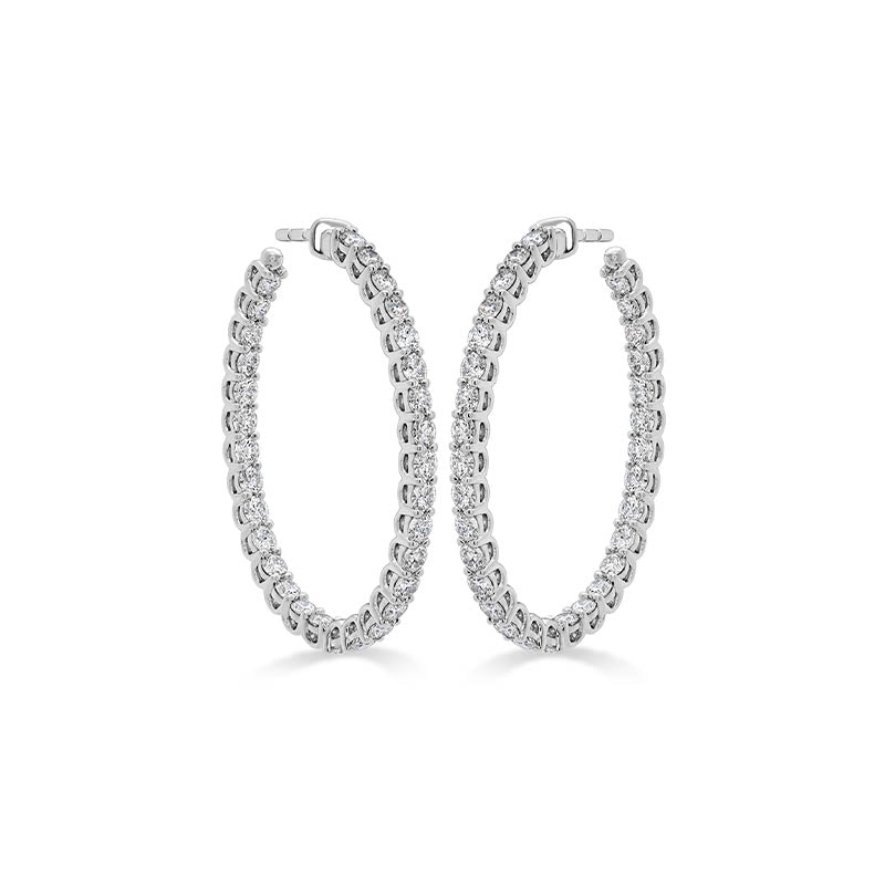 Hearts on Fire White Gold Signature Oval Large Diamond Hoops Earrings