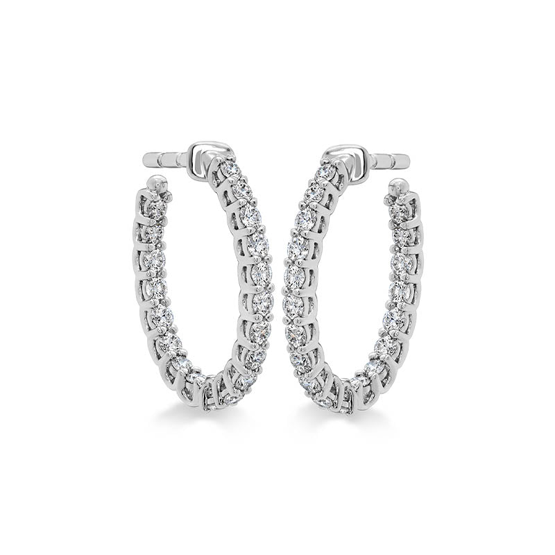 Hearts on Fire White Gold Signature Oval Small Diamond Hoop Earrings