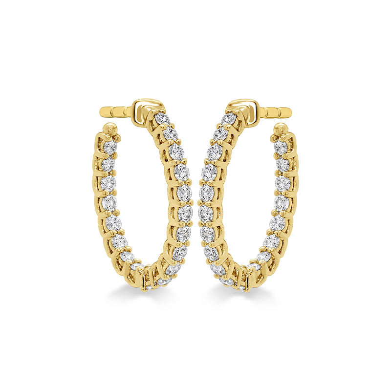 Hearts on Fire Yellow Gold Signature Oval Small Diamond Hoop Earrings