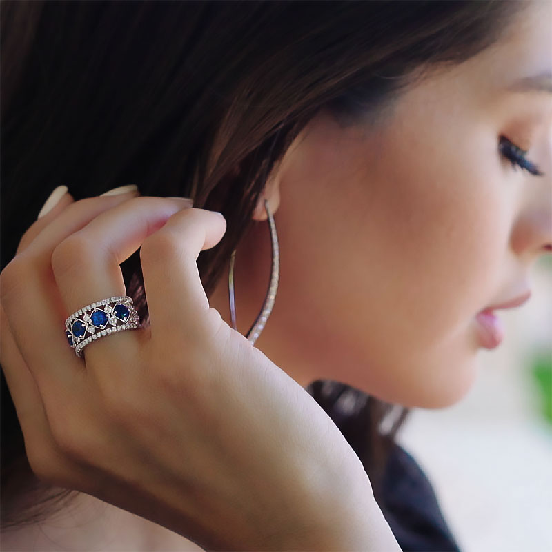 Jack Kelege Platinum Blue Sapphire Diamond Ring Model