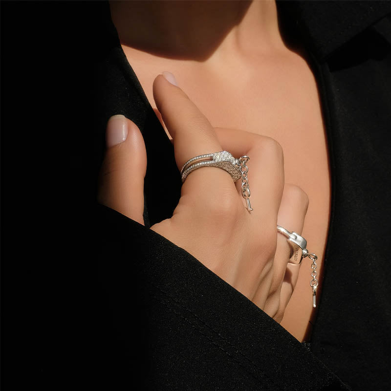 Jacob & Co. White Gold & Diamond Love Lockdown Key Cuff Ring