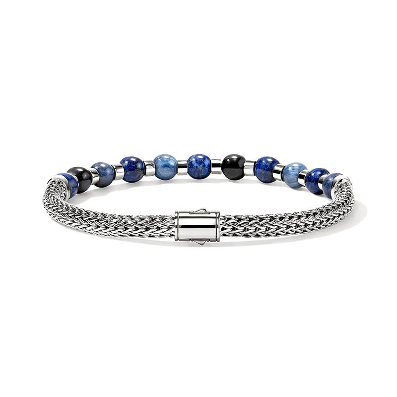 John Hardy Beaded Sterling Silver, Kyanite, Lapis Lazuli, Blue Tiger Eye & Sodalite Bracelet