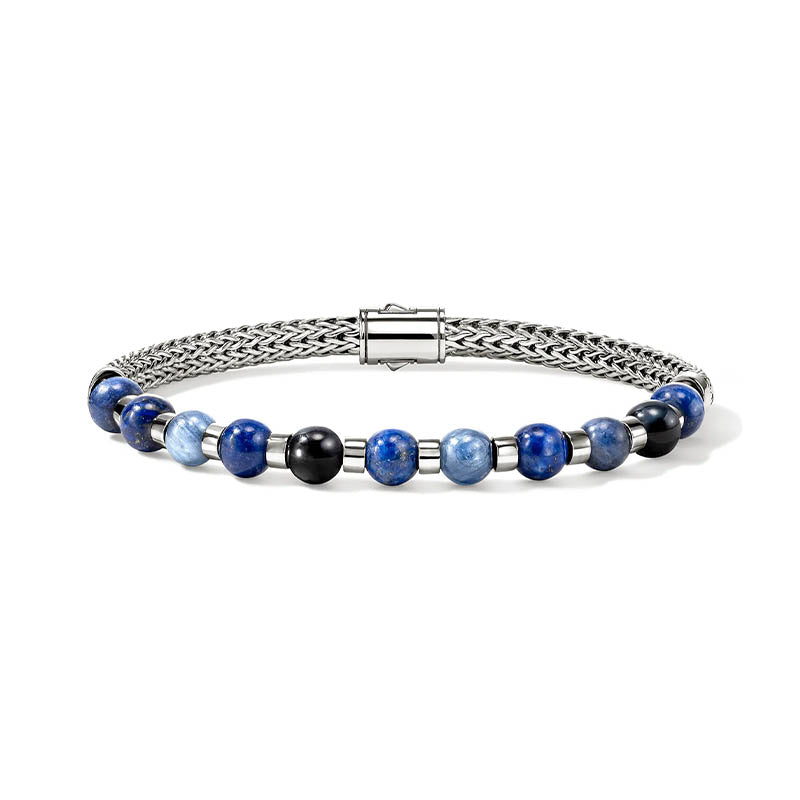 John Hardy Beaded Sterling Silver, Kyanite, Lapis Lazuli, Blue Tiger Eye & Sodalite Bracelet