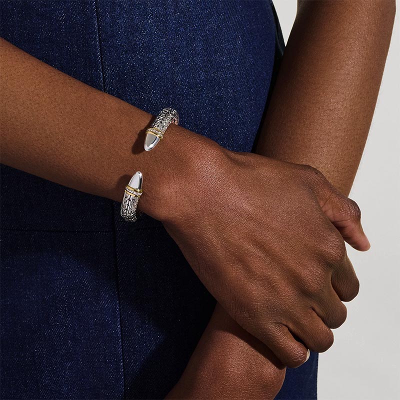 John Hardy 50th Anniversary Spear Sterling Silver Yellow Gold & Diamond Flex Cuff