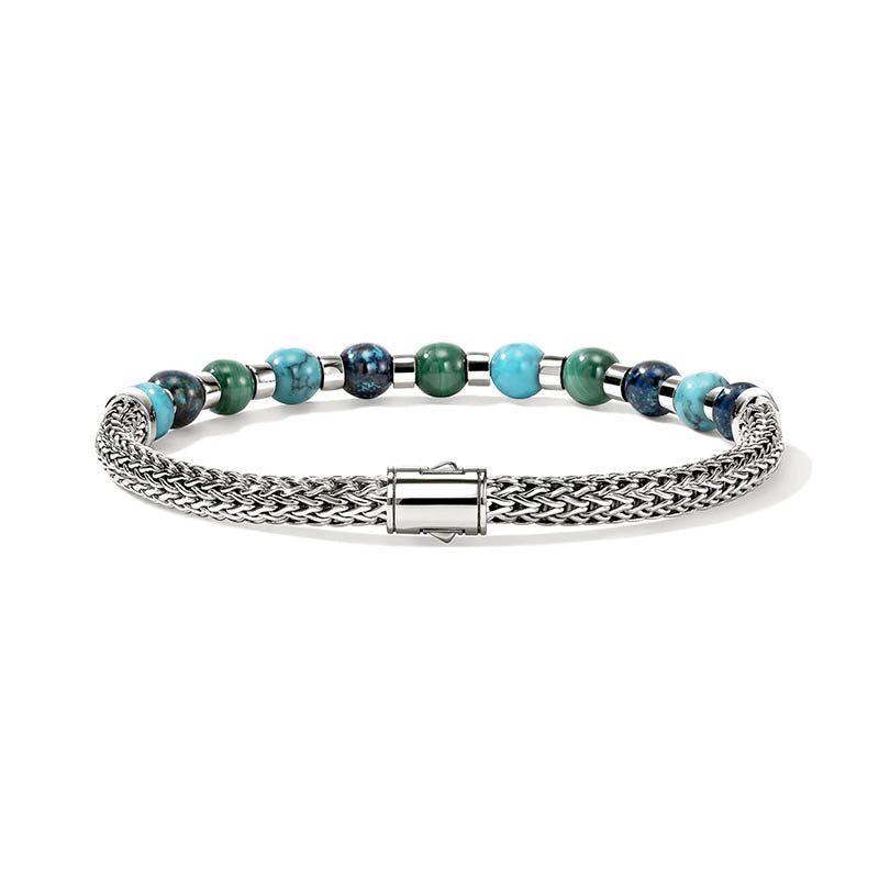 John Hardy Beaded Sterling Silver, Chrysocolla, Malachite & Turquois Bracelet