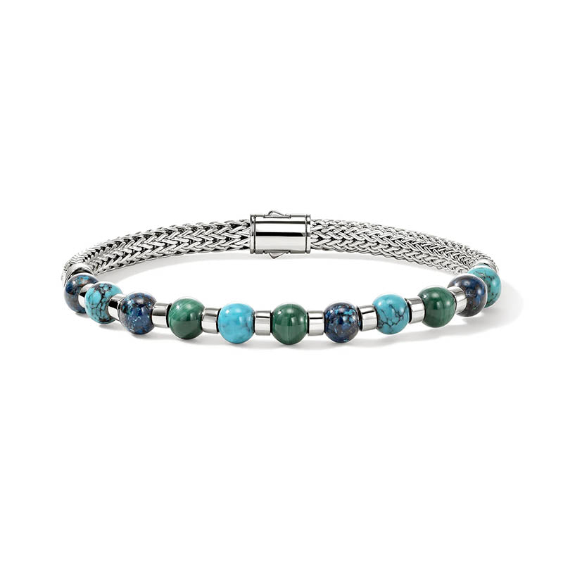 John Hardy Beaded Sterling Silver, Chrysocolla, Malachite & Turquois Bracelet