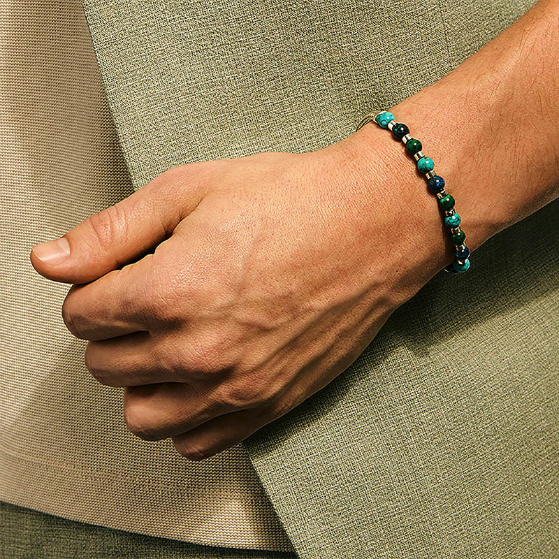 John Hardy Beaded Sterling Silver, Chrysocolla, Malachite & Turquois Bracelet