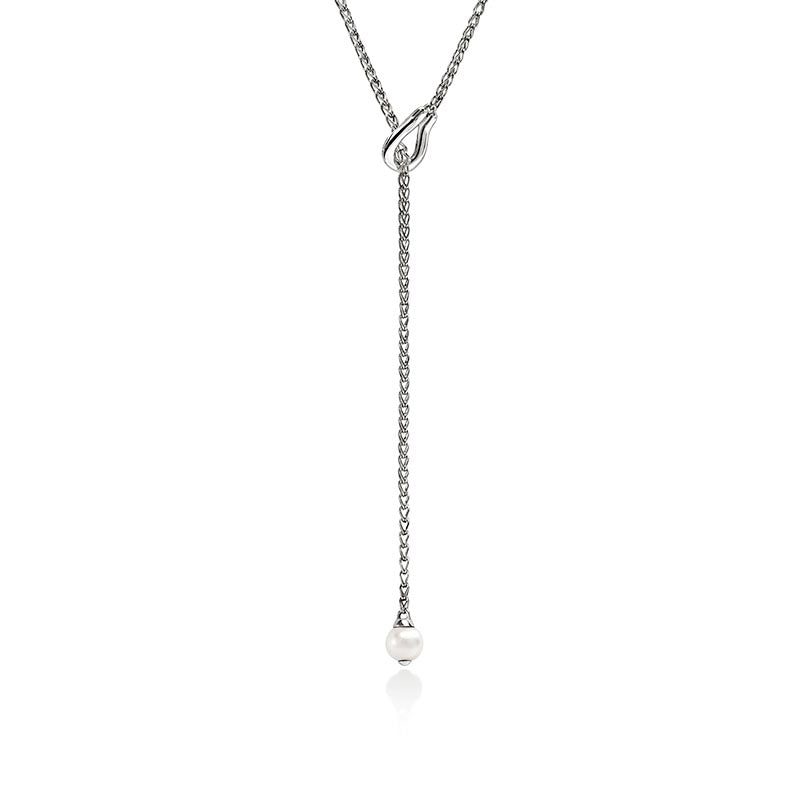 John Hardy Sterling Silver, Diamond & Pearl Surf Y Necklace