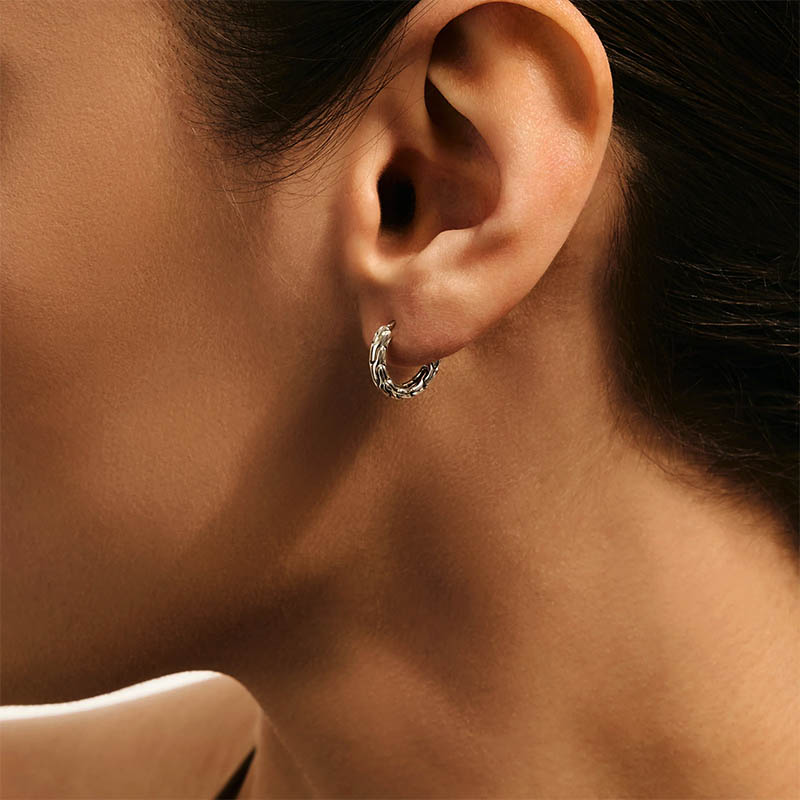 John Hardy Sterling Silver Essentials 14mm Hoop Earrings with snap lock closure