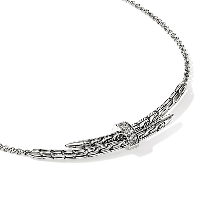 John Hardy Sterling Silver Spear Station Necklace with Diamonds