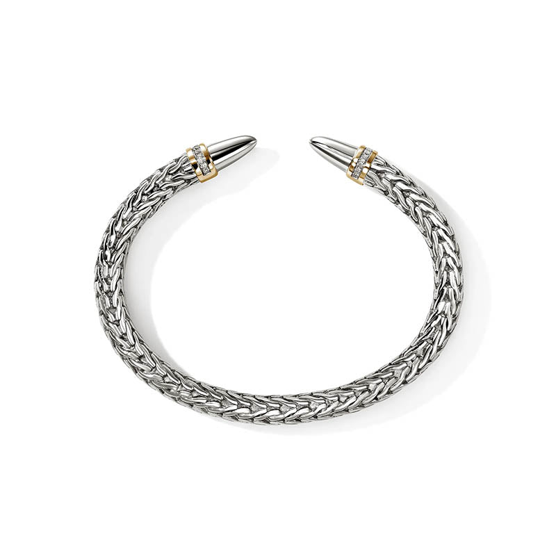 John Hardy Sterling Silver & Yellow Gold 8.9mm Spear 50 Diamond Flex Cuff