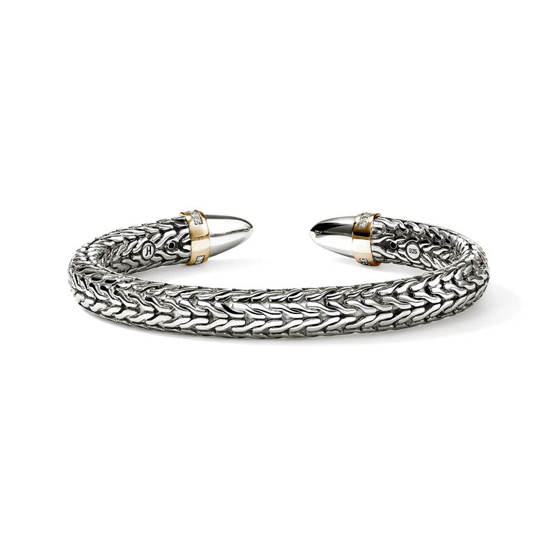 John Hardy Sterling Silver & Yellow Gold 8.9mm Spear 50 Diamond Flex Cuff
