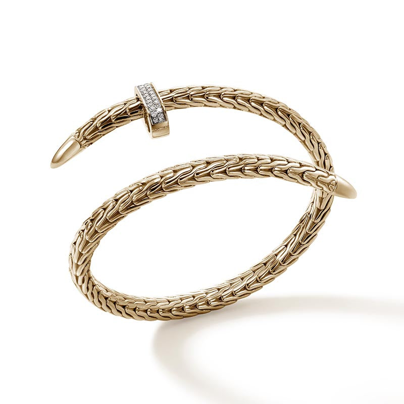 John Hardy Yellow Gold & Diamond 5.5mm Spear Cuff