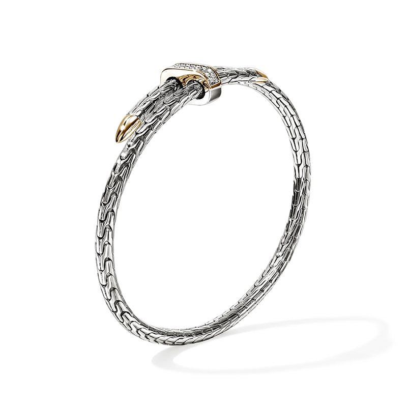 John Hardy 4mm Sterling Silver Spear Cuff with Gold & Diamond Accents