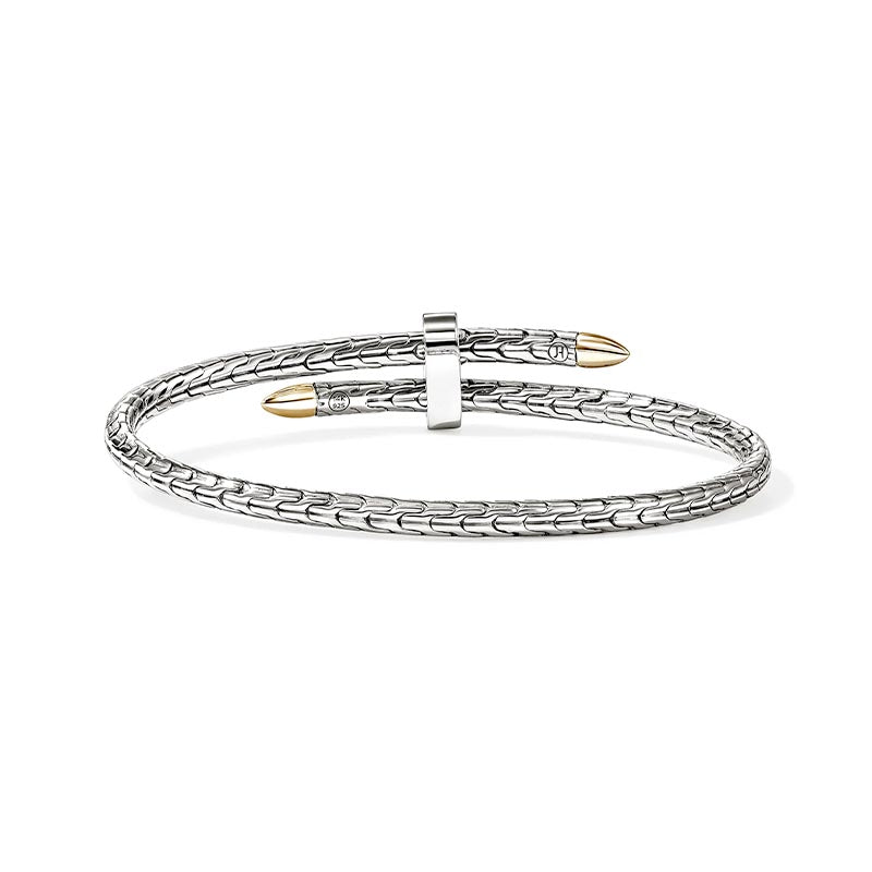 John Hardy 4mm Sterling Silver Spear Cuff with Gold & Diamond Accents