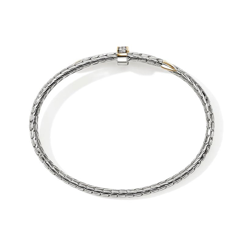 John Hardy 4mm Sterling Silver Spear Cuff with Gold & Diamond Accents