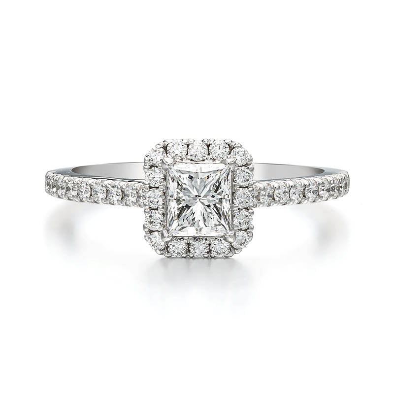 KNAR Signature White Gold 0.51ct Princess Cut Diamond Halo Engagement Ring