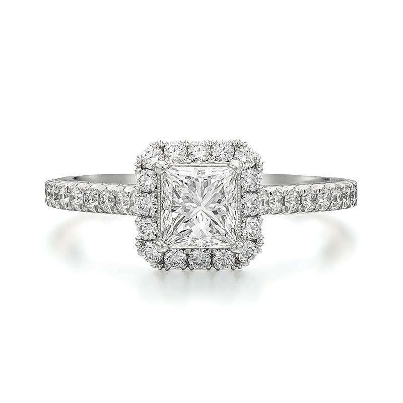 KNAR Signature White Gold 0.78ct Princess Cut Diamond Halo Engagement Ring