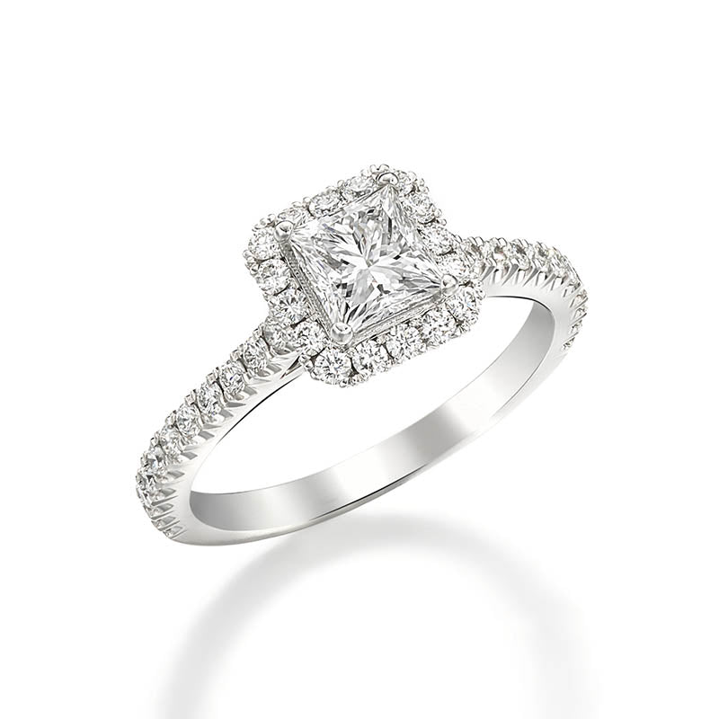 KNAR Signature White Gold 0.78ct Princess Cut Diamond Halo Engagement Ring