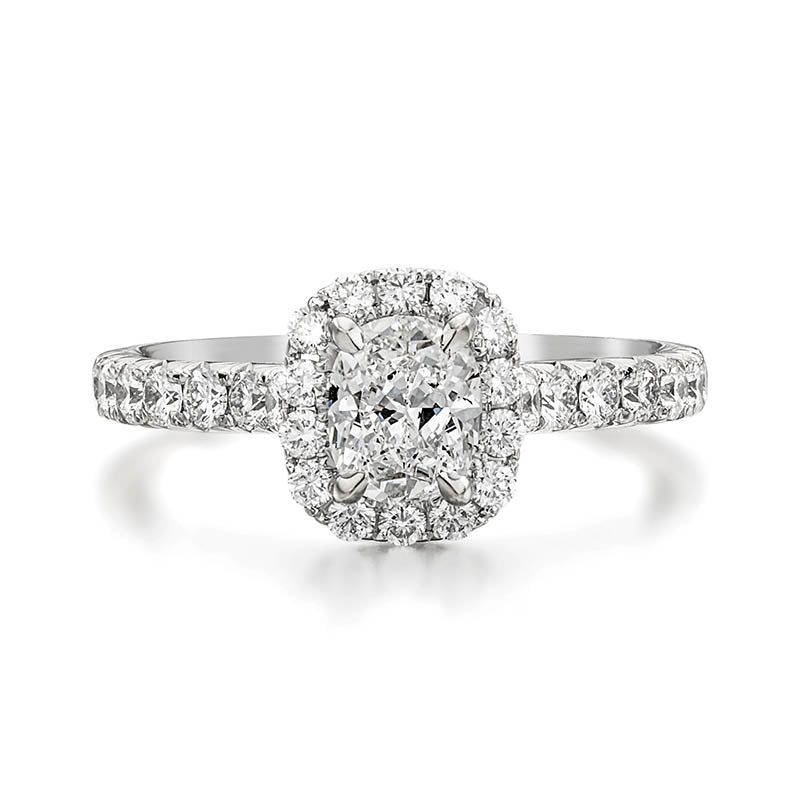 KNAR Signature White Gold 0.90ct Cushion Cut Diamond Halo Engagement Ring