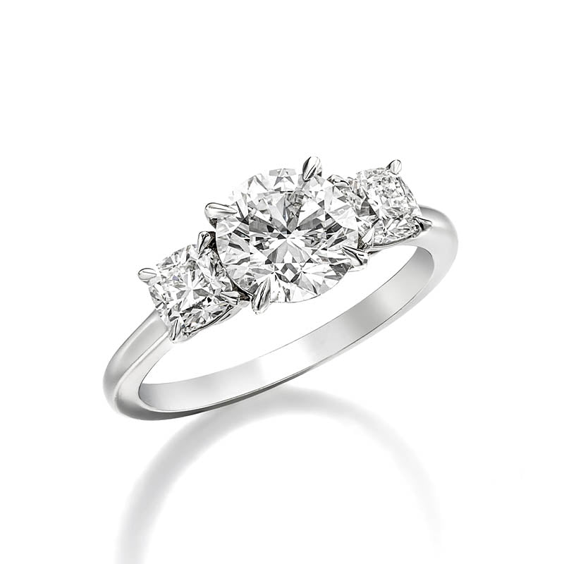 KNAR Signature White Gold 1.55ct Round Diamond Engagement Ring with Cushion Shoulders