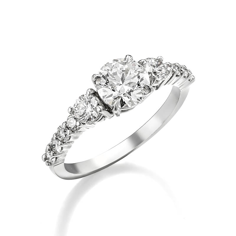 KNAR Signature White Gold 1ct Diamond Engagement Ring with Graduated Diamond Shoulders
