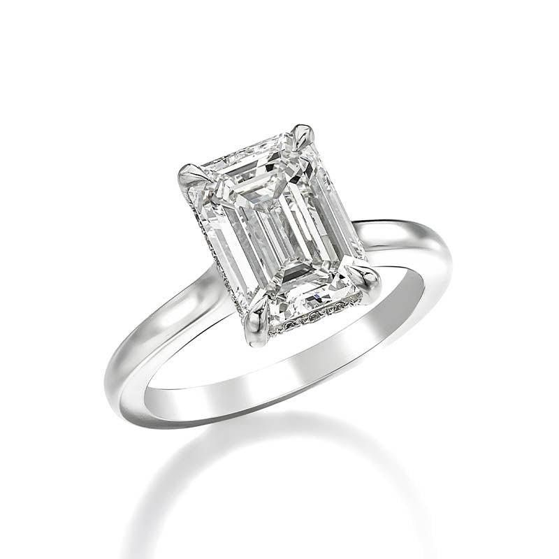 KNAR Signature White Gold 3.21ct Emerald Cut Diamond Engagement Ring with Hidden Halo