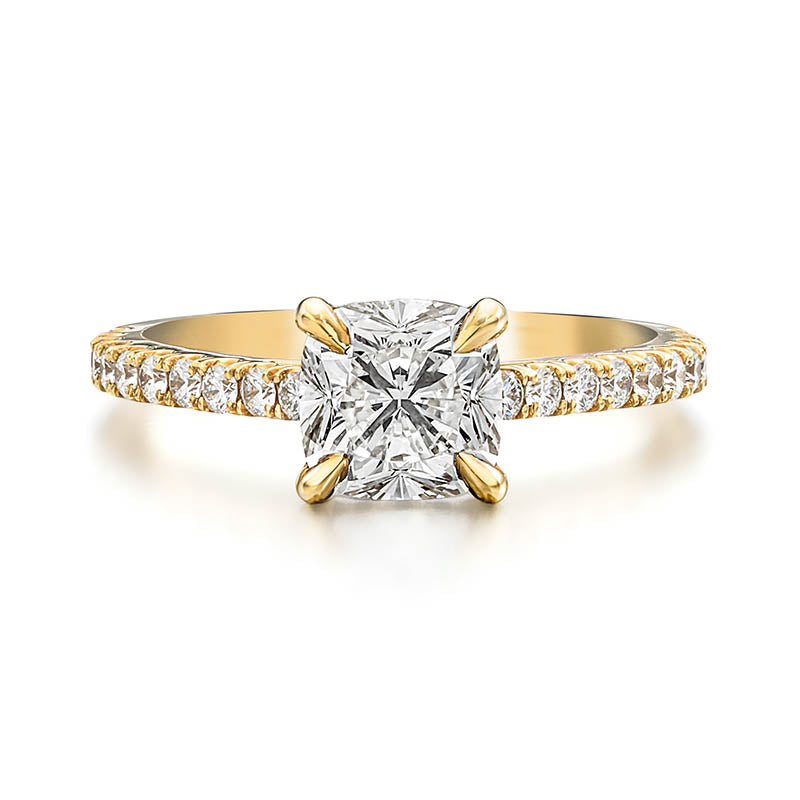 KNAR Signature Yellow Gold 1.47ct Cushion Cut Diamond Engagement Ring with Hidden Halo