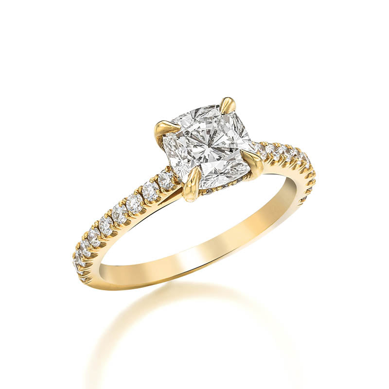 KNAR Signature Yellow Gold 1.47ct Cushion Cut Diamond Engagement Ring with Hidden Halo